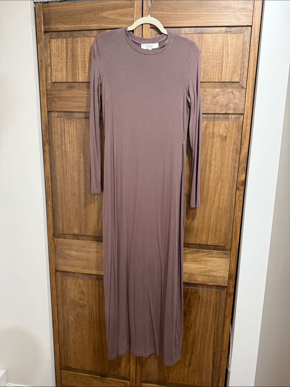 Veiled New York Essential Maxi Dress Taupe Brown S 56” Modest